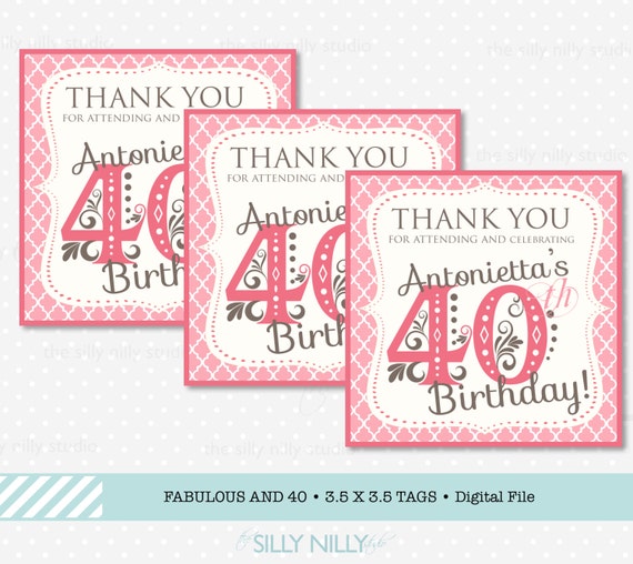 Fabulous 40 birthday tags PRINTABLE 40th birthday goodie bag