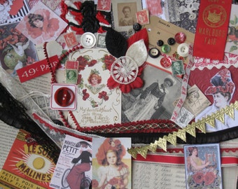 ... Red, Black - Antique Papers, Lace, Ribbons, Notions - Vintage Supplies