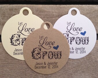Wedding Gift Tags - Let Love Grow - Wedding Favor Tags - Customizable Personalized (WT1436)