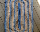 Dutch Iris Rug Crochet Rag Rug Oval Cotton Washable Soft Handmade, Bathmat, Kitchen, Porch, Yellow, Blue, Cottage Country Warm Colorful