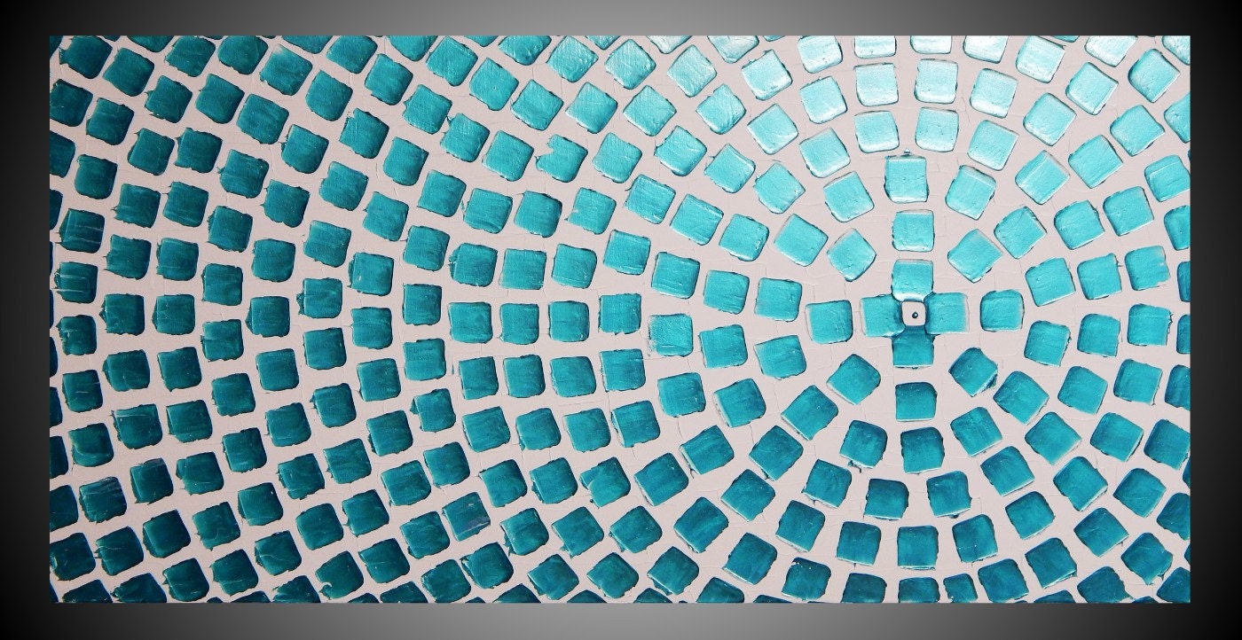 Origineel abstract acryl schilderij structuren door acrylkreativ Turquoise grijs geschilderd