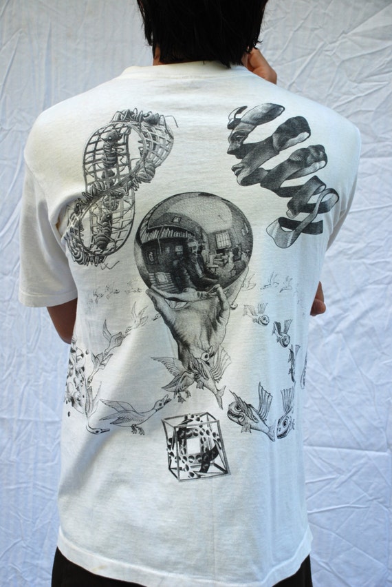 Retro White M.C. Escher T Shirt Large