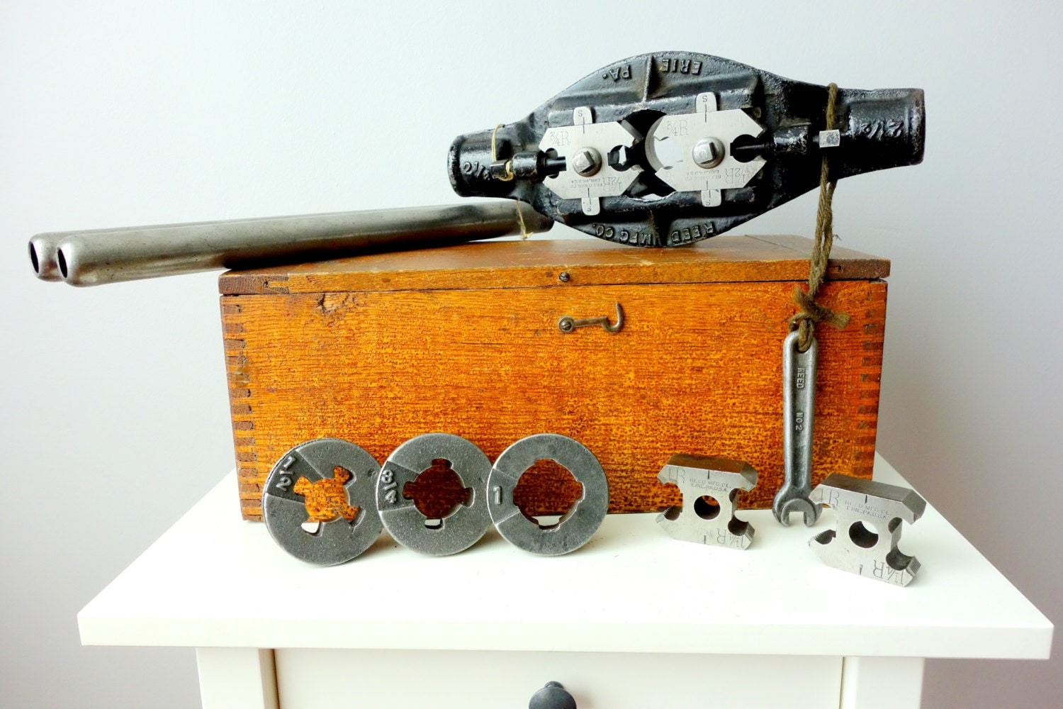 SALE Vintage Pipe Threader Set with Dies and Wooden Box Reed