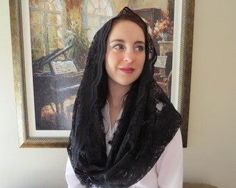 Infinity Chapel Veil Mantilla ~EV1B -Eternity Veil Headcovering - The Infinity Scarf Mantilla Veil Original, in Black