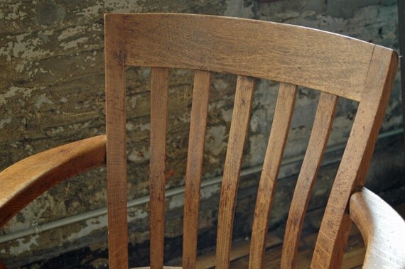 Vintage Wooden Oak Library Chair Bankers Chair Courthouse