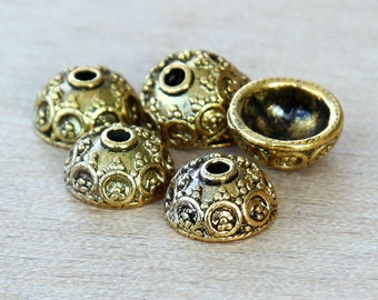 20 pcs Bead Caps, Antique Gold, 10mm Bali Design - eBCR030-AG