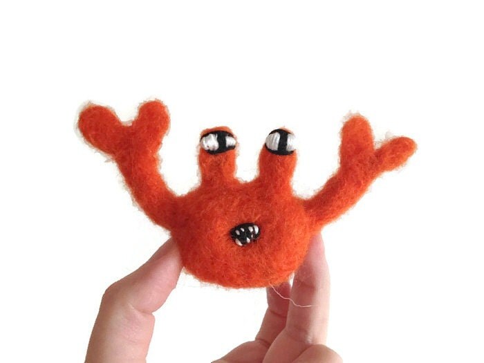 Folk Art Crab Sculpture Needle Felted Crab Soft Figurine