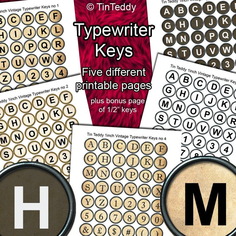 Typewriter Keys Printable Digital Collage Sheets 1 Inch