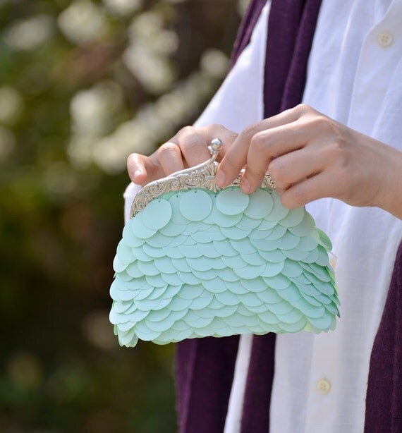 Pastel Lake clutch pastel green sequin handbag small clutch