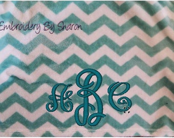 Personalized Blanket - Monogrammed Blanket - Chevron Light Teal Throw ...