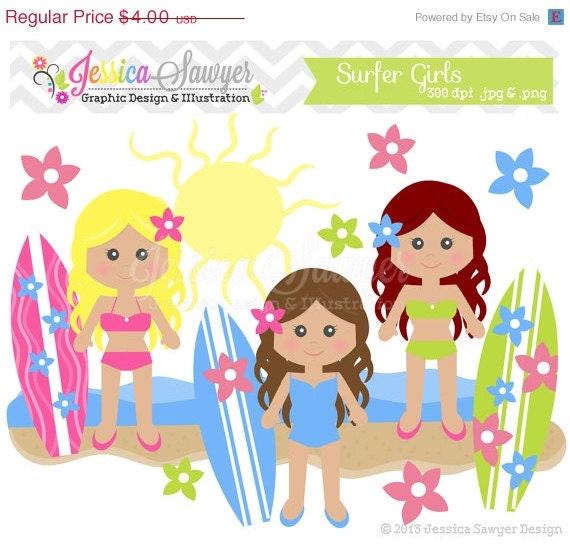 50% OFF - INSTANT DOWNLOAD, surfer girl clipart, beach clip art, for commercial use, digital scrapbooking, invites, announcements Il_570xn