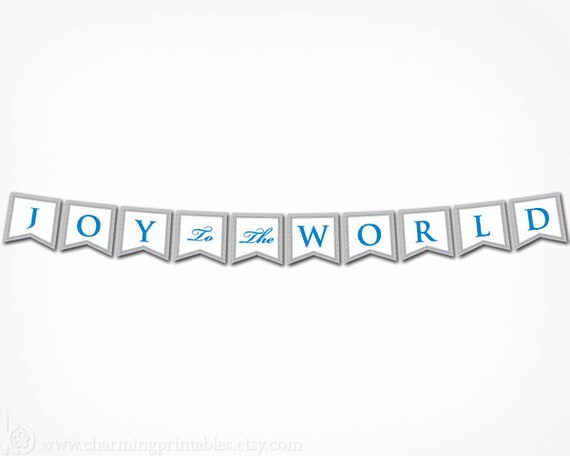 Joy To The World Banner - PRINTABLE DIY Digital File - Silver, Gray, Blue - Christmas Banner Il_570xn