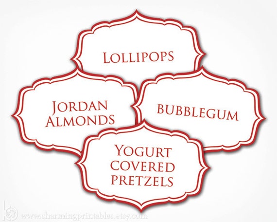 Red Labels - PRINTABLE PDF File - Candy Buffet Labels, Red, Crimson, Wedding or Bridal Shower Il_570xn
