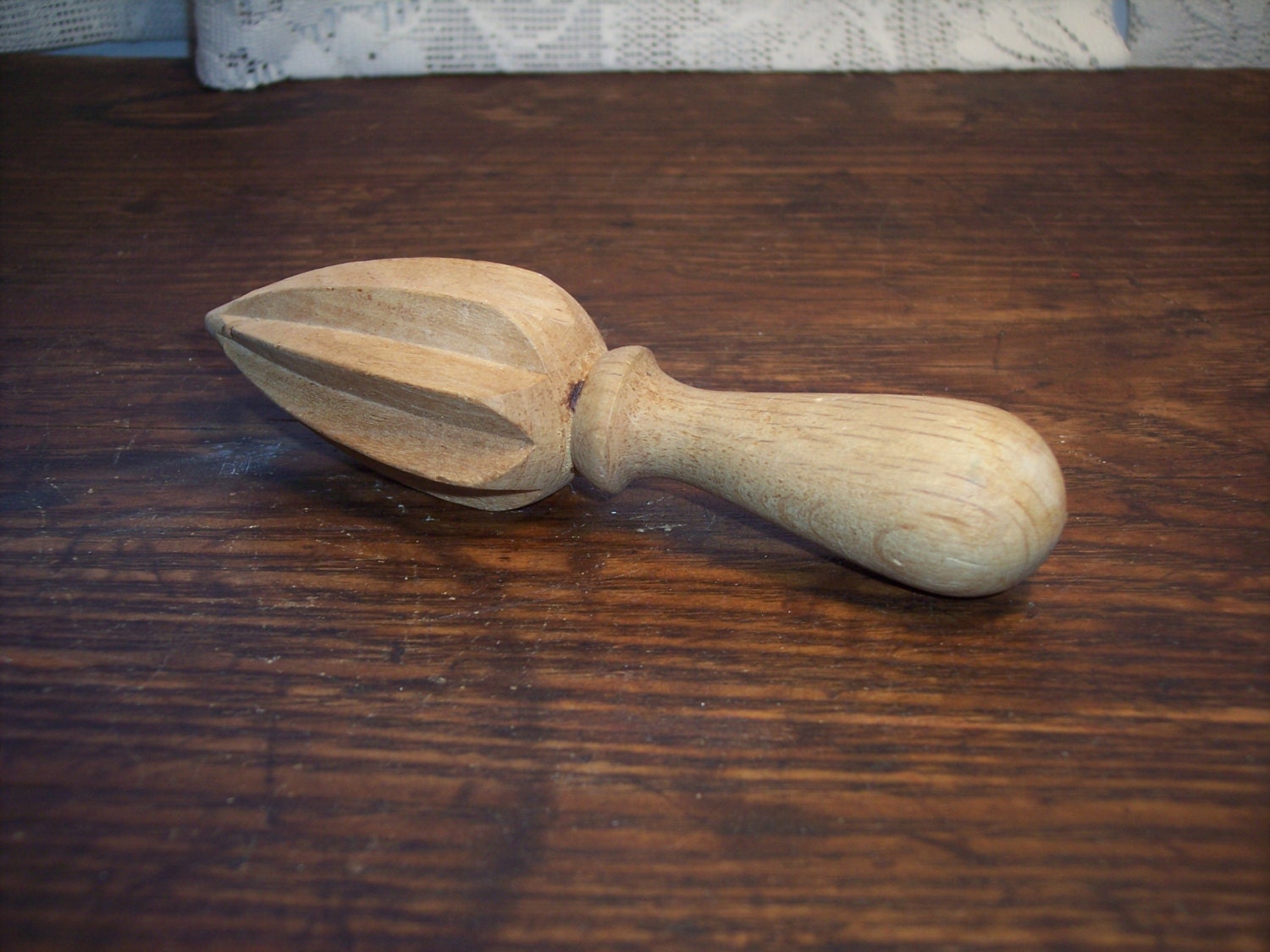 Vintage wood citrus reamer hand held juicer