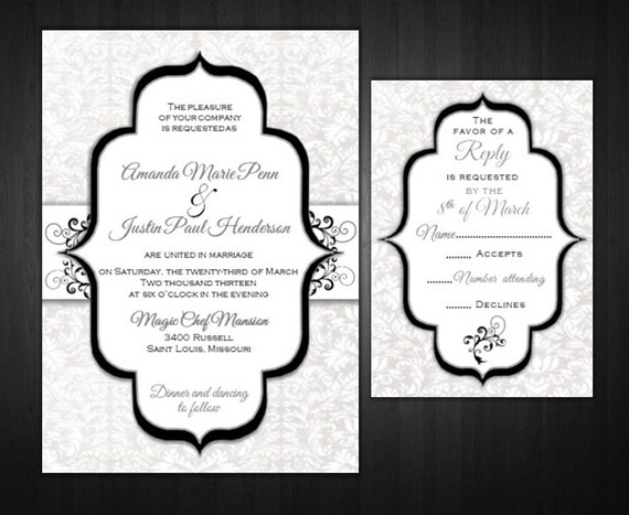 PRINTABLE Platinum Wedding Invitation 4x6 or 5x7- Damask Wedding ...