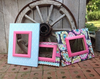 Wood Picture Frames Set of 2 Fabric Covered Wood by TheRedWoodBarn