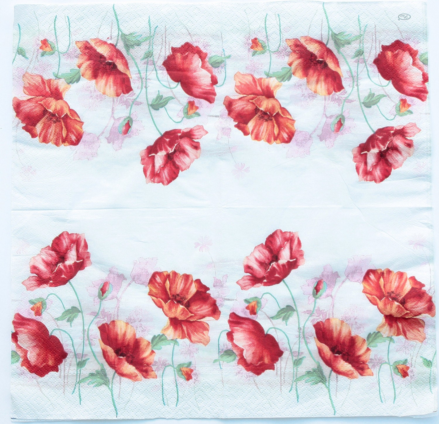 Floral paper napkin for decoupage x 1 Red poppy flowers . No 1289 from