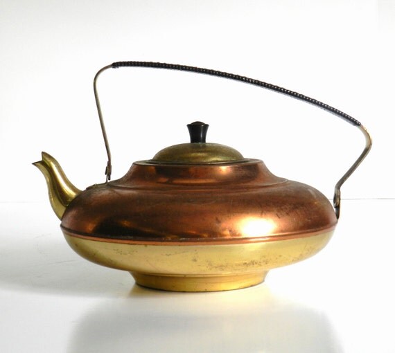 Vintage Copper and Brass Tea Kettle by