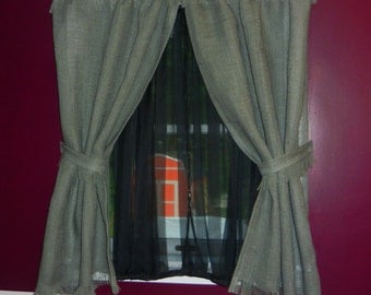 Grey burlap curtains fringed. These curtains fit a 30"WX60"L window.