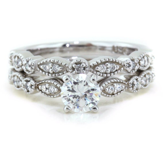 Vintage Wedding Set Moissanite with Diamonds in 14k Gold Ring Name ...