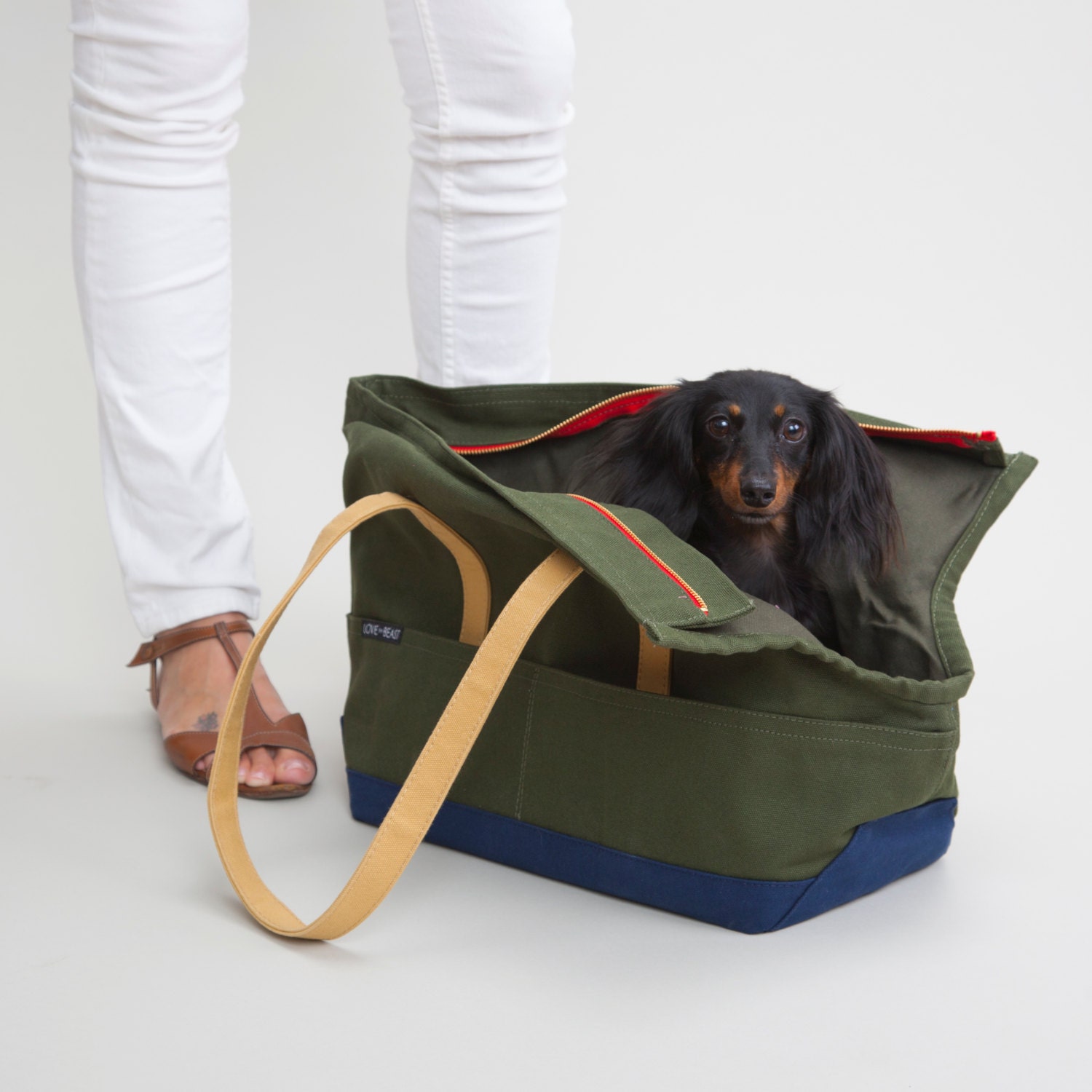 Canvas Pet Tote Olive & Navy Dog Carrier by LoveThyBeast on Etsy