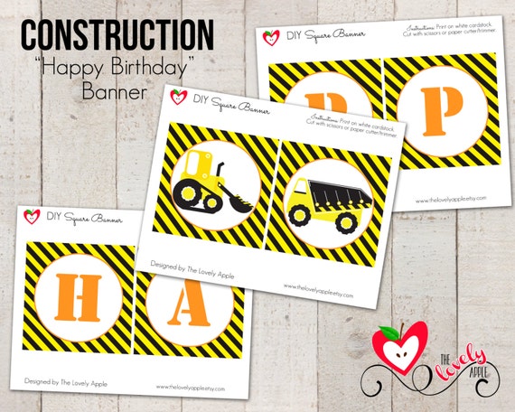 Construction Birthday Printable Banner Happy by thelovelyapple