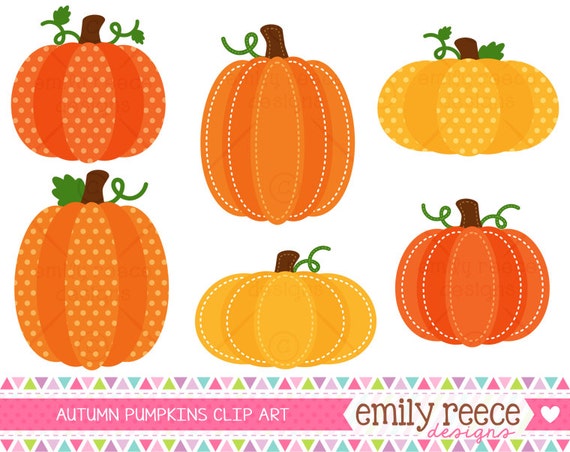 50% OFF - Pumpkins Autumn Harvest Fall Stitched Cute Clip Art - Commercial Use - Scrapbooking Invitations Cards - Instant Download Il_570xn