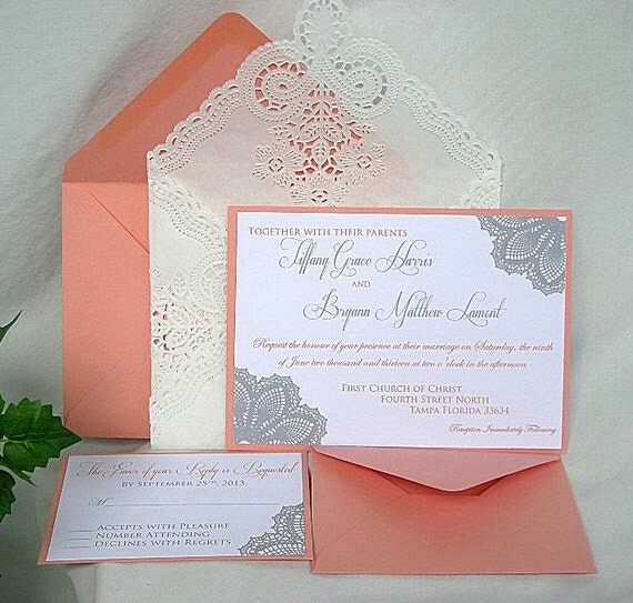 Coral And Silver Wedding Invitations 9