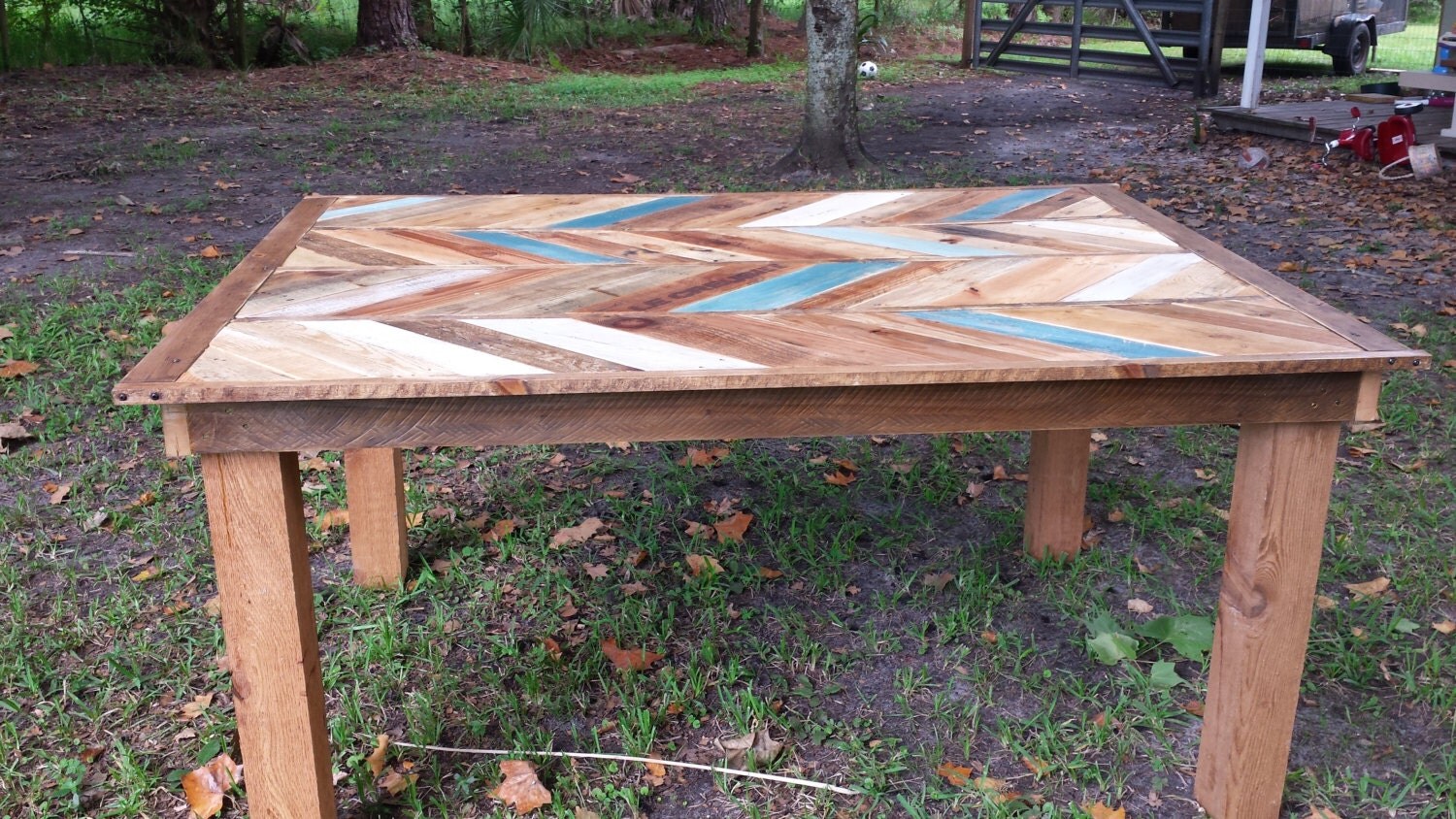 Chevron Dining Table Reclaimed Wood by jenssimpledimensions
