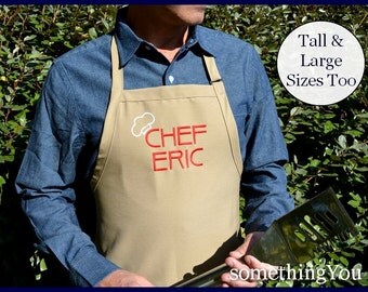 Personalized Men's Apron with "Chef and Name" - men's aprons, mens grilling apron, men's tall aprons, men's BBQ aprons Father's Day apron