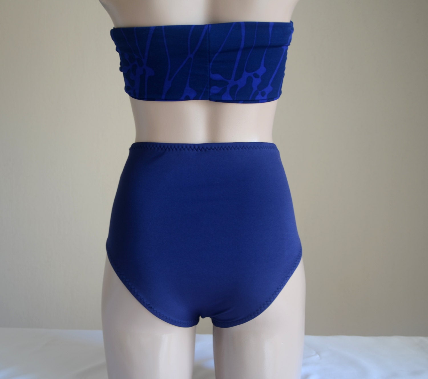 Navy blue fully lined high waisted bikini bottoms by bstyle