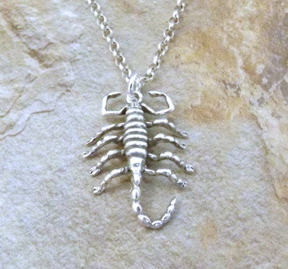 Sterling Silver SCORPION Pendant on a Sterling Silver 3mm Rolo