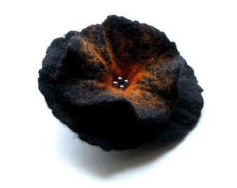 Felted Flower Brooch Black Brooch Flower Felt Flower Brooch Flower Pin Gift