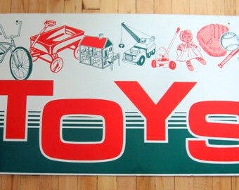 SALE Vintage 1950s-60s Red and Green Double Sided TOYS Sign