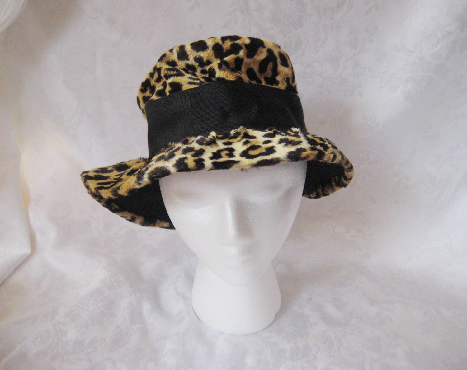 Leopard print wide brim hat animal print floppy hat faux