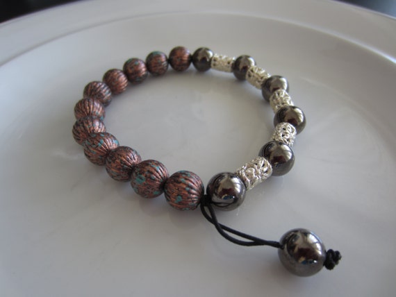 Men's brown and silver toned beaded bracelet - men's gift idea - bracelet for men, beaded men's bracelet, gift for men, brown bead bracelet