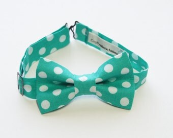Bow Tie - Teal and White Polka Dot Bowtie