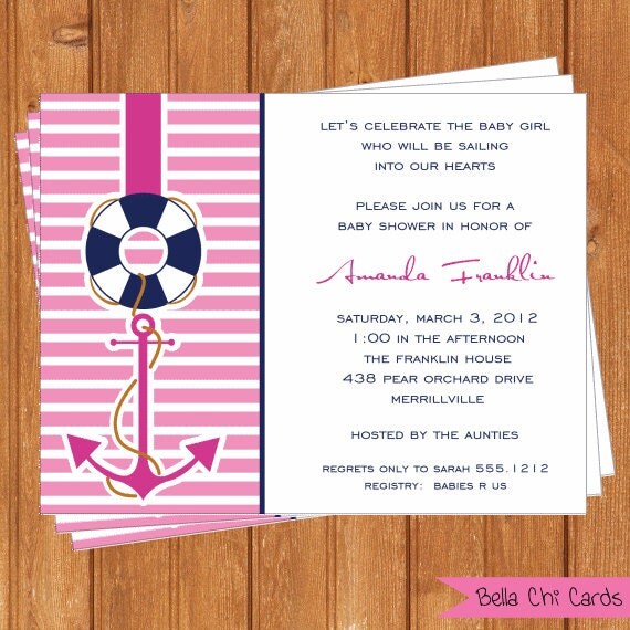 Nautical Sailing Girl Baby Shower Invitations-BSI193DIY 5.5 X 4.25 ...