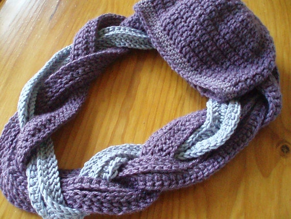 Braided Cowl Scarf and Hat Crochet Pattern.