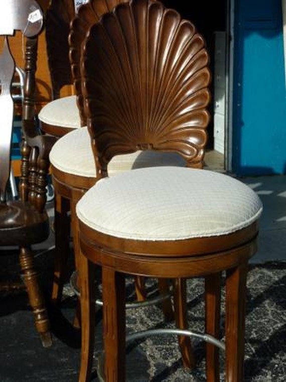 Items similar to Vintage of Seashell Shell Carved Wood Back Barstools