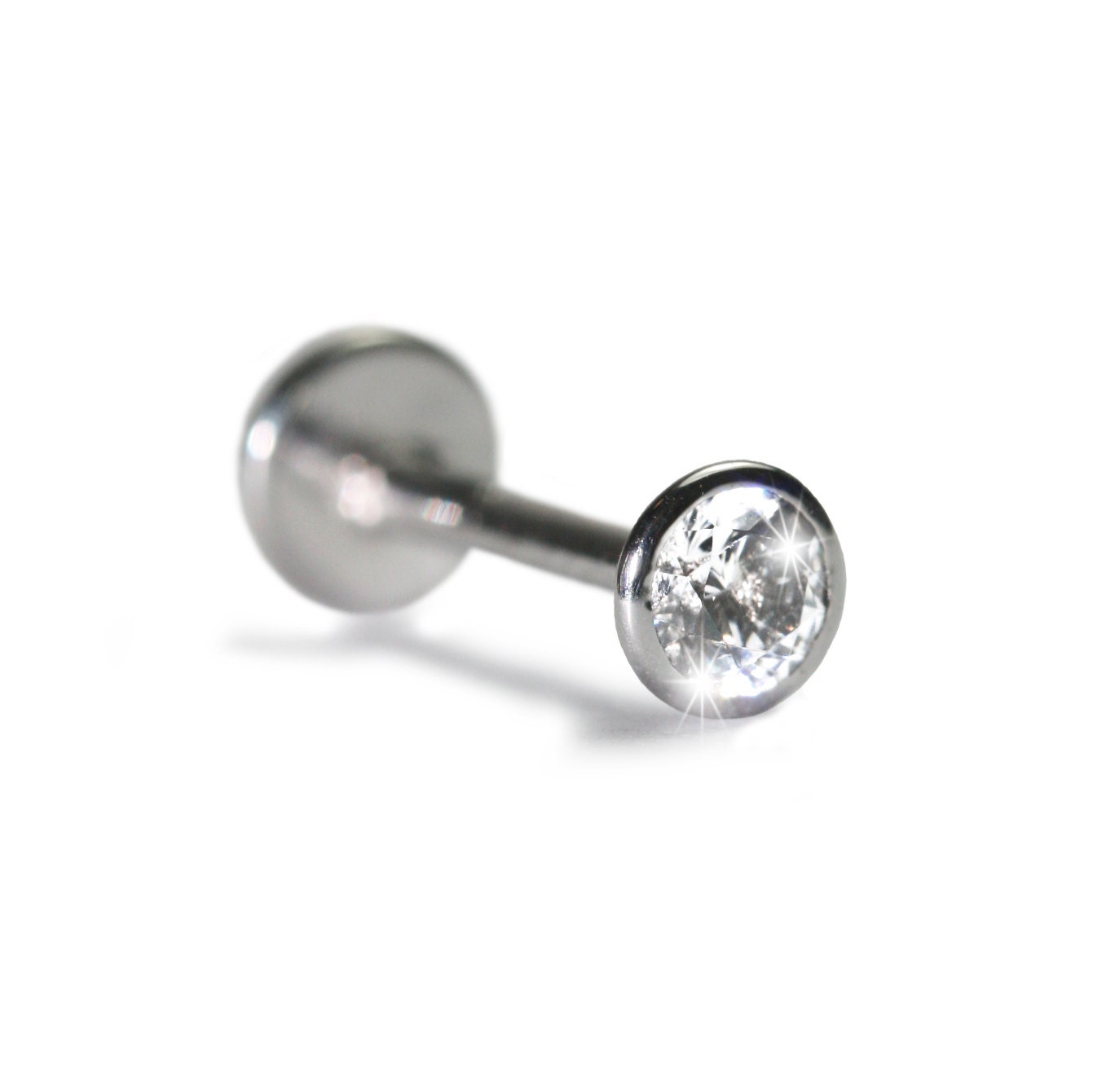 Internally Threaded Tube Labret Stud with 10pt 3.1mm Diamond