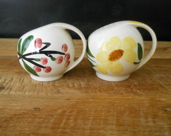 Pair of Floral Ceramic Salt and Pepper Shakers with Handles
