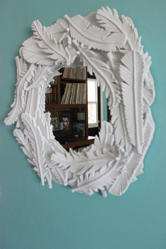 Items similar to ooak boho paper mache feather mirror on Etsy