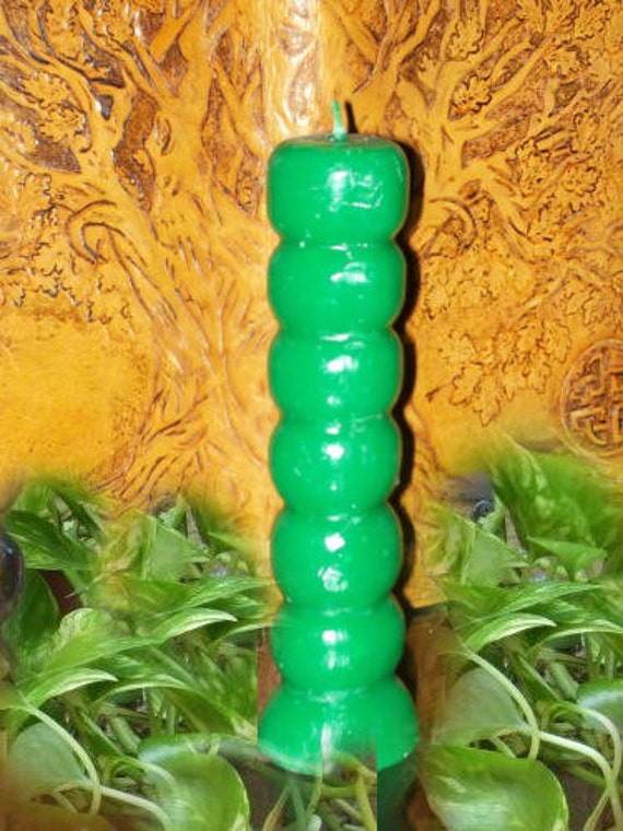 Green Seven Knob Candle w/ oil, Wishing Candle, Voodoo, Hoodoo, Conjure