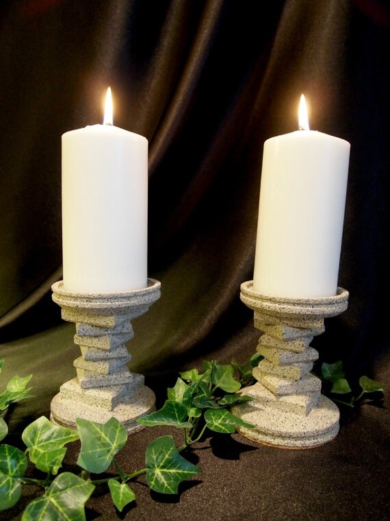 Stone Pebble Finish Pillar Candle Holders by SmokyMtWoodNThings
