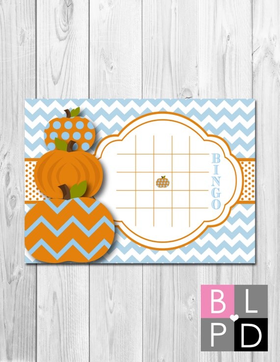 INSTANT DOWNLOAD - Baby Shower Bingo - Little Pumpkin Theme - Blue and Orange - DIY - Printable Il_570xn
