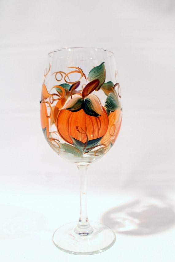 Fall Pumpkin Hand Painted Wine Glass 20 oz by Brusheswithaview