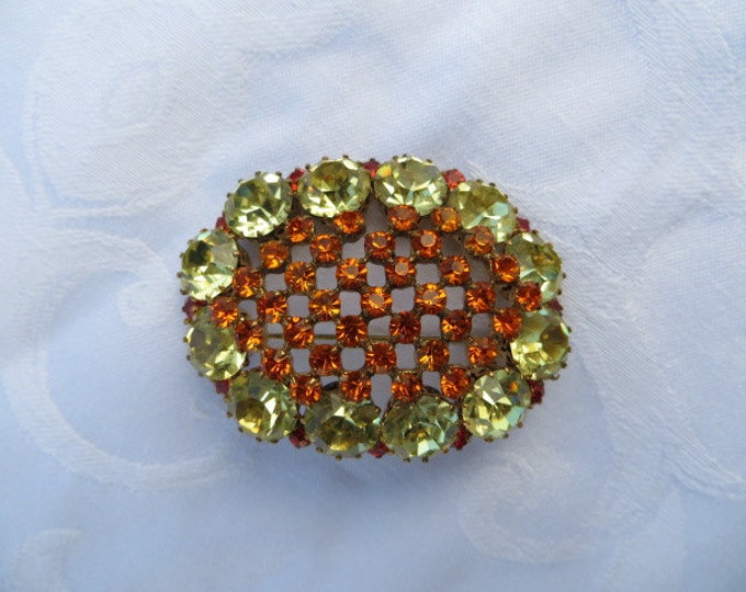 Austrian Rhinestone Brooch, Vintage Domed Pin, Signed Austria Jewelry