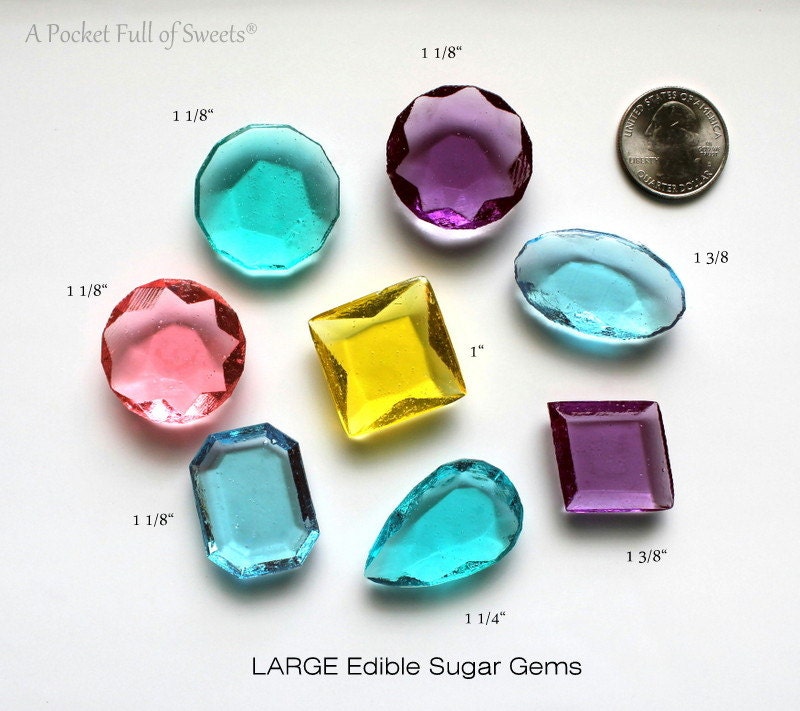 30 ASSORTED Colors Large Edible Sugar Gems Jewels FEATURED in