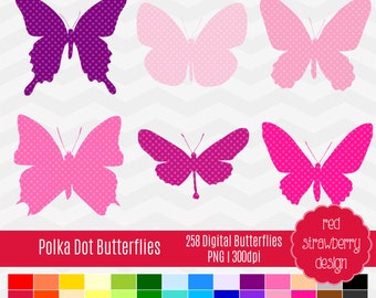 75% OFF Sale - Polka Dot Butterflies - 43 Digital Clip Art - Instant Download - PNG (CA105)